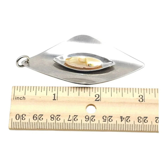 Sheffield England Stainless Steel Abalone Shell Pendant Vintage 1970s - Picture 6 of 7